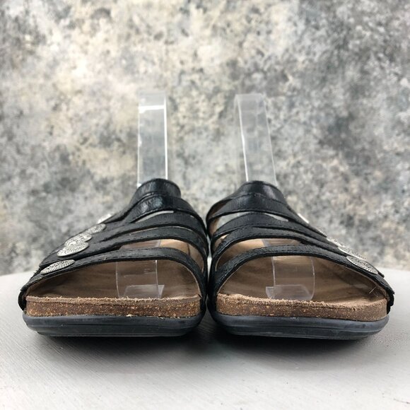 Dansko Womens Size 38 (7.5-8) Janie Black Leather Open Toe Strappy Slide Sandals - Picture 2 of 15